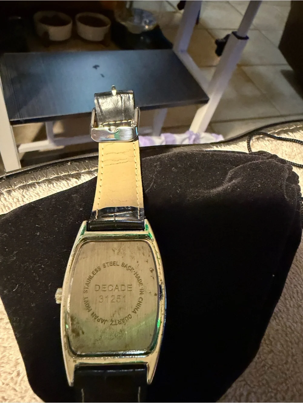 Laurence Dacade Silver Watch with Black Strap and Green Dial Tint